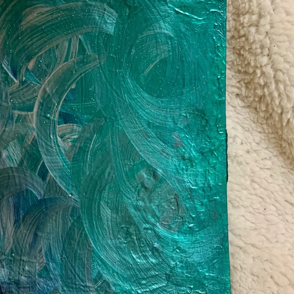 9x12 Artwork with metallic silver, wine, green and blue - Picture 5 of 6